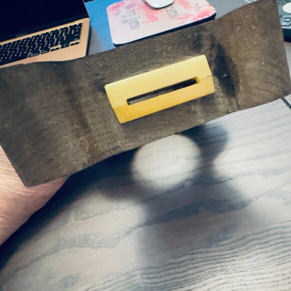 Vintage Wood Teddy Bear Coin Bank Clear Belly - Picture 3 of 3